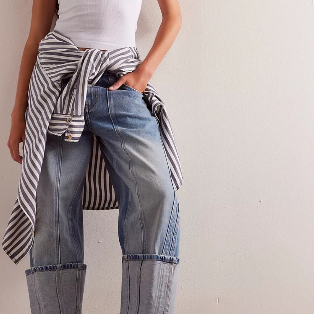 Free People We The Free Olsen Cuffed Crop Barrel Jeans, NWT Size 27 $128